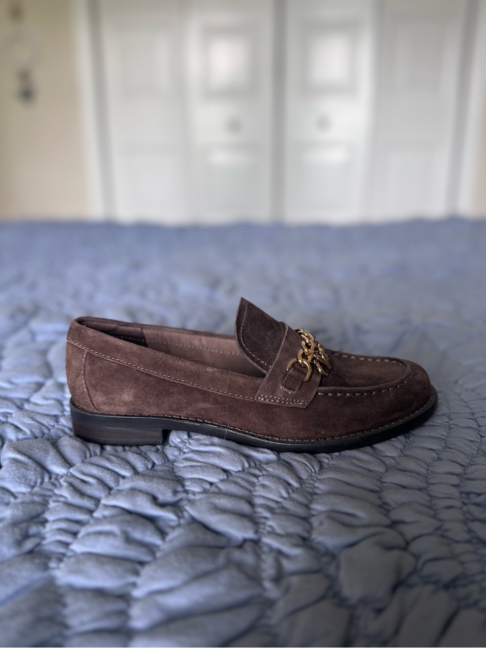 Dolce Vita Brown Suede Loafers with Gold Chain size 6